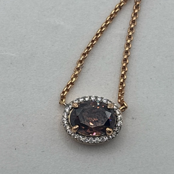 VTG Henri Bendel Oval Brown Zircon Pendant Slider Necklace Rose Gold tone NWT - Picture 11 of 12